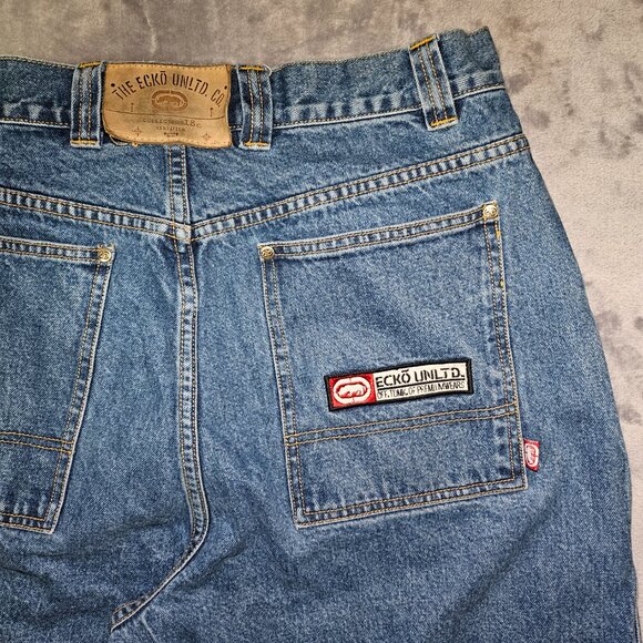 Vintage Ecko Unltd Collection18c Baggy Blue Jeans Men's 34 90ss Y2K Hip Hop Skat - Picture 3 of 16